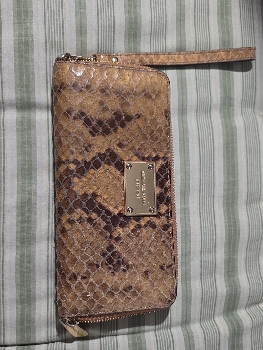 Michael Kors Brown Tan Snake-Print Wristlet